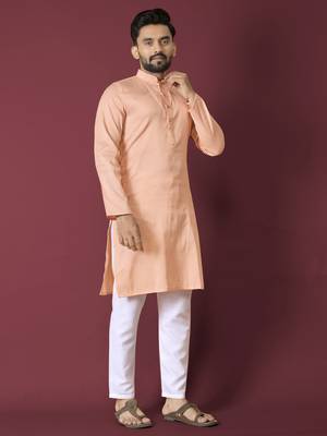 Orange solid soft jacquard silk straight kurta 3