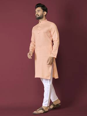Orange solid soft jacquard silk straight kurta 4
