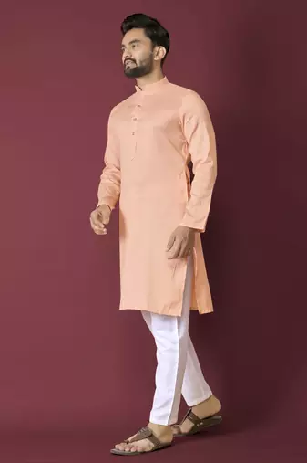 Orange solid soft jacquard silk straight kurta