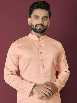 Orange solid soft jacquard silk straight kurta 5