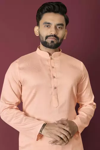 Orange solid soft jacquard silk straight kurta