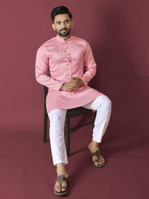 Pink solid soft jacquard silk straight kurta 1