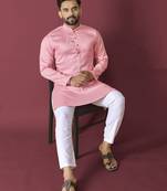 Pink solid soft jacquard silk straight kurta