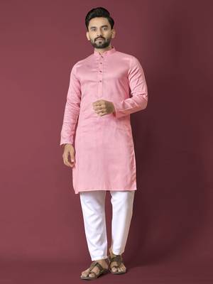 Pink solid soft jacquard silk straight kurta 2