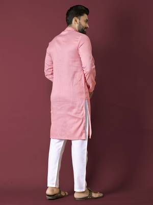 Pink solid soft jacquard silk straight kurta 3