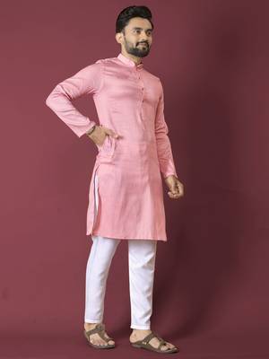 Pink solid soft jacquard silk straight kurta 4