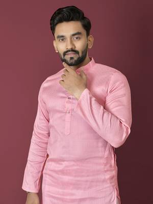 Pink solid soft jacquard silk straight kurta 5