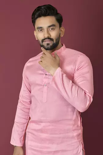 Pink solid soft jacquard silk straight kurta