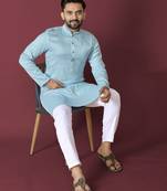 Sky blue solid soft jacquard silk straight kurta