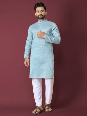 Sky blue solid soft jacquard silk straight kurta 2