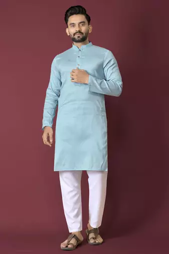 Sky blue solid soft jacquard silk straight kurta