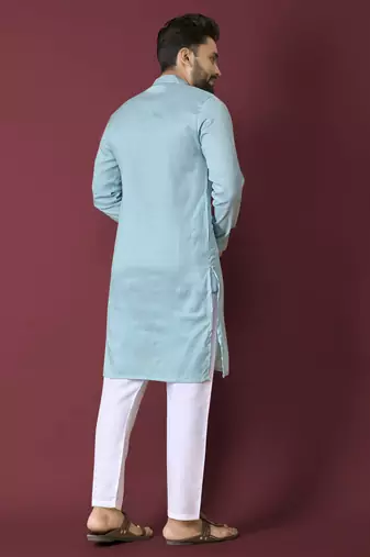 Sky blue solid soft jacquard silk straight kurta