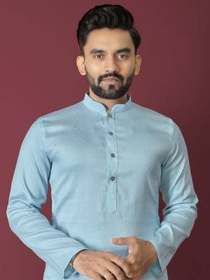 Sky blue solid soft jacquard silk straight kurta 5