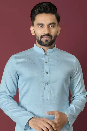 Sky blue solid soft jacquard silk straight kurta