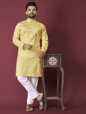 Yellow solid soft jacquard silk straight kurta 1