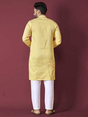Yellow solid soft jacquard silk straight kurta 2
