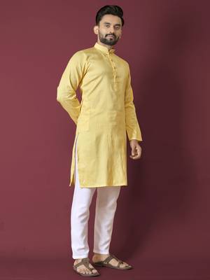 Yellow solid soft jacquard silk straight kurta 4