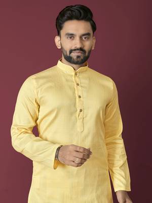 Yellow solid soft jacquard silk straight kurta 5