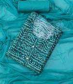 Teal green printed bandhani block print viscose rayon unstitched dress material