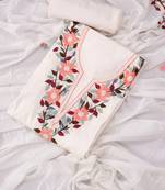 Off white embroidered floral  silk unstitched dress material