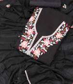 Black embroidered floral  silk unstitched dress material