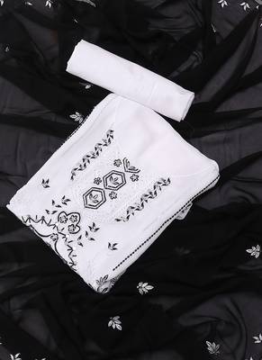 White and black embroidered floral  georgette unstitched dress material 1