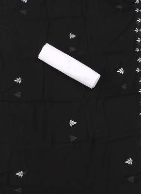White and black embroidered floral  georgette unstitched dress material 3