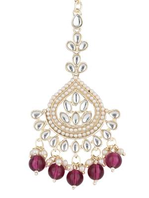 traditional kundan & pearl head piece designer jewelry hair accessory maang tikka for women  2