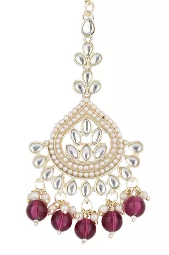 traditional kundan & pearl head piece designer jewelry hair accessory maang tikka for women 