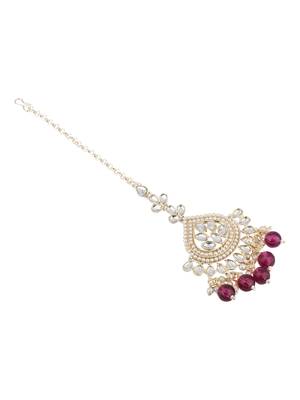 traditional kundan & pearl head piece designer jewelry hair accessory maang tikka for women  3