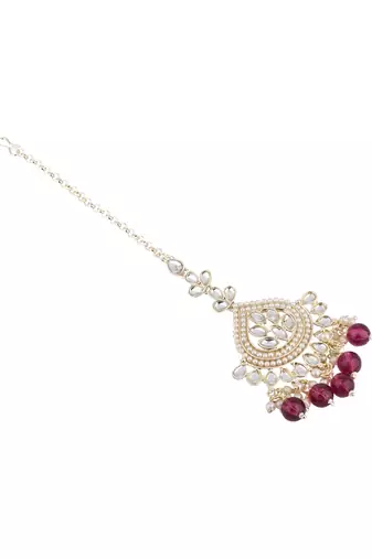 traditional kundan & pearl head piece designer jewelry hair accessory maang tikka for women 