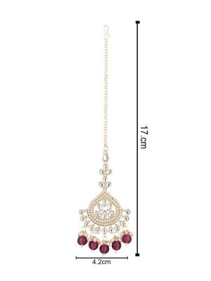 traditional kundan & pearl head piece designer jewelry hair accessory maang tikka for women  4