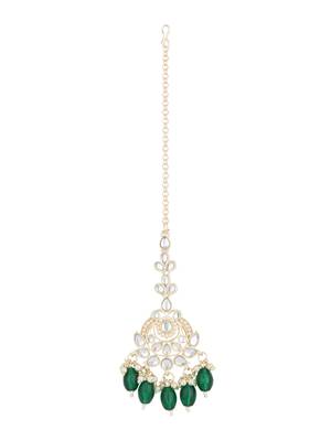 traditional kundan & pearl head piece designer jewelry hair accessory maang tikka for women  1