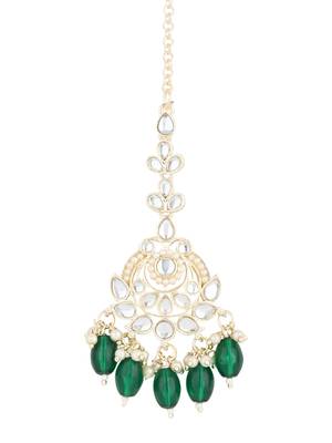 traditional kundan & pearl head piece designer jewelry hair accessory maang tikka for women  2