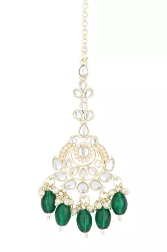 traditional kundan & pearl head piece designer jewelry hair accessory maang tikka for women 