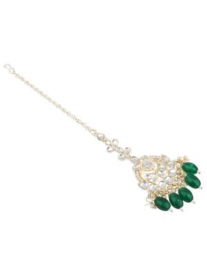 traditional kundan & pearl head piece designer jewelry hair accessory maang tikka for women  3