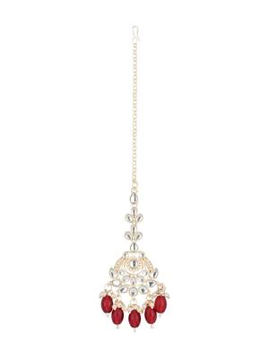 traditional kundan & pearl head piece designer jewelry hair accessory maang tikka for women  1