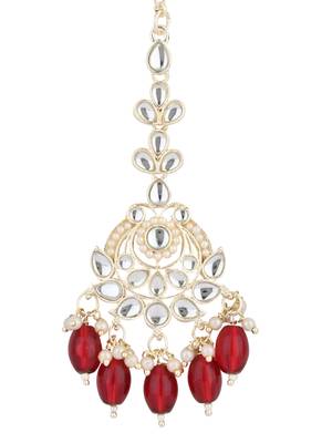 traditional kundan & pearl head piece designer jewelry hair accessory maang tikka for women  2