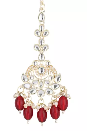 traditional kundan & pearl head piece designer jewelry hair accessory maang tikka for women 