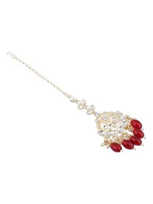 traditional kundan & pearl head piece designer jewelry hair accessory maang tikka for women  3