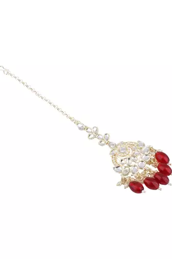 traditional kundan & pearl head piece designer jewelry hair accessory maang tikka for women 
