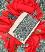 Multi and red printed floral  cotton unstitched dress material