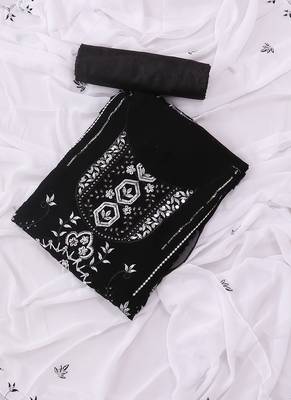 Black and white embroidered floral  georgette unstitched dress material 1