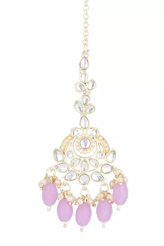 traditional kundan & pearl head piece designer jewelry hair accessory maang tikka for women 