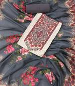 Multi and grey printed floral  cotton unstitched dress material