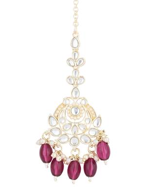 traditional kundan & pearl head piece designer jewelry hair accessory maang tikka for women  2