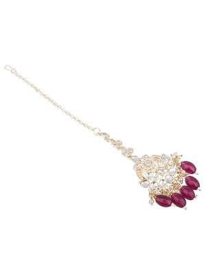 traditional kundan & pearl head piece designer jewelry hair accessory maang tikka for women  3