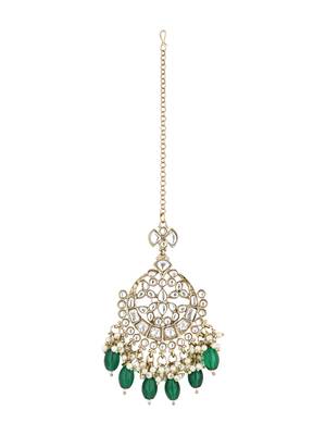 traditional kundan & pearl head piece designer jewelry hair accessory maang tikka for women  1