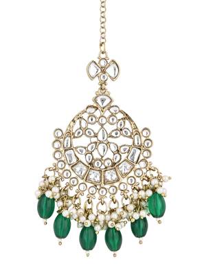 traditional kundan & pearl head piece designer jewelry hair accessory maang tikka for women  2