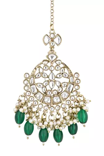 traditional kundan & pearl head piece designer jewelry hair accessory maang tikka for women 